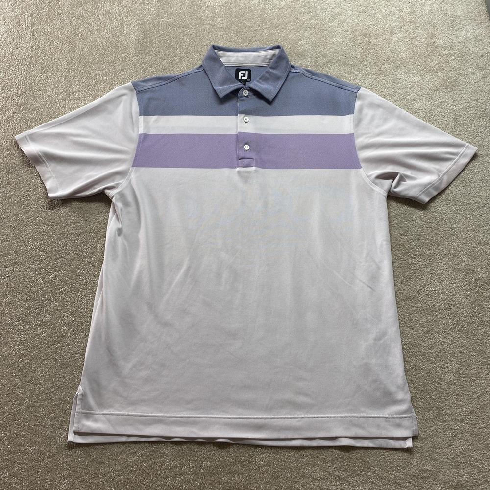 FootJoy Golf Polo Mens Large Grey Purple Striped Short Sleeve Performance Shirt